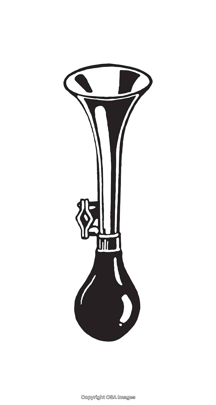 Vintage Bicycle Air Horn Black and White Line Art Illustration