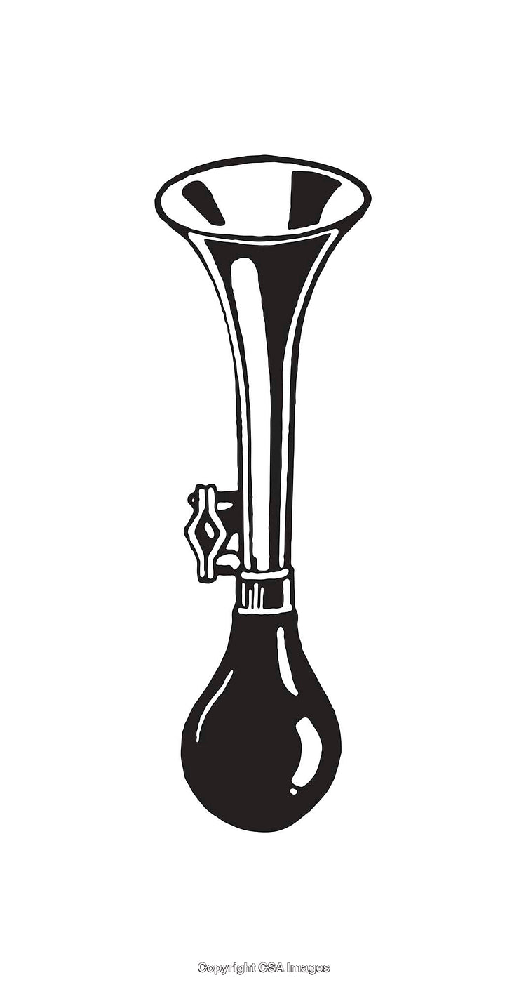 Vintage Bicycle Air Horn Black and White Line Art Illustration
