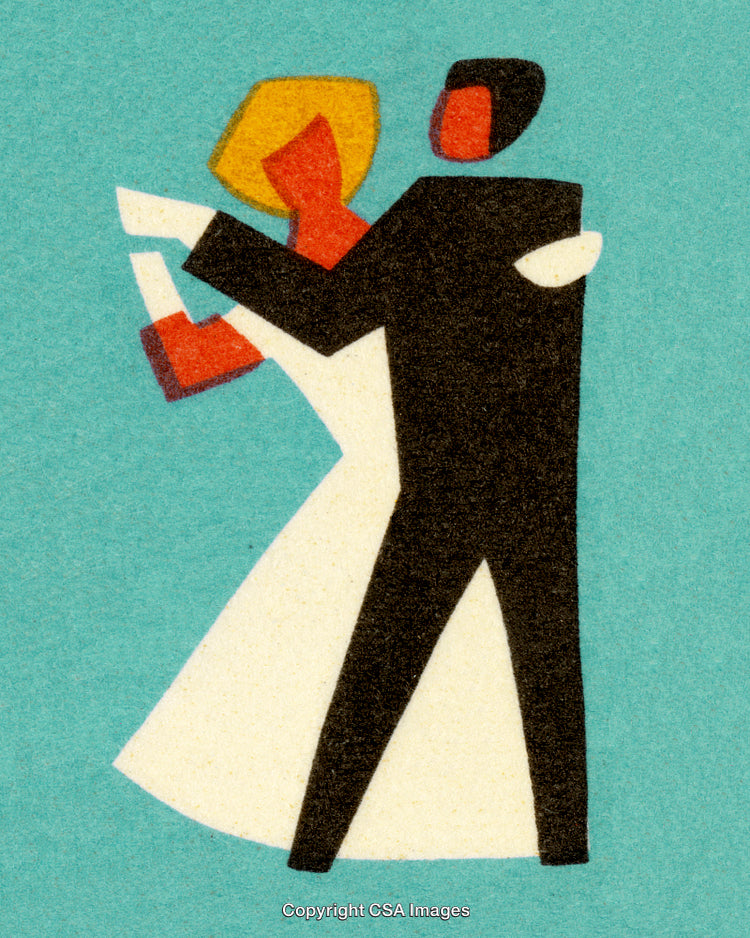 Stylized Illustration of a Dancing Couple in Formal Attire