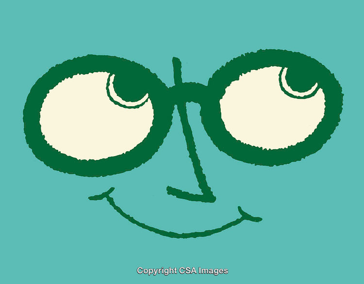 Colorful Line Art Illustration of a Smiling Face with Glasses on Teal