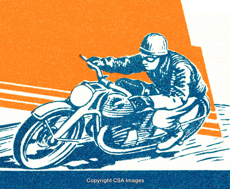 Retro Illustration of a Motorcyclist in Motion with Bold Colors