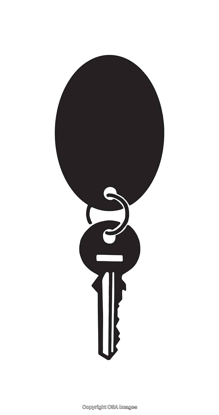Black and White Key Illustration with Keychain in Silhouette