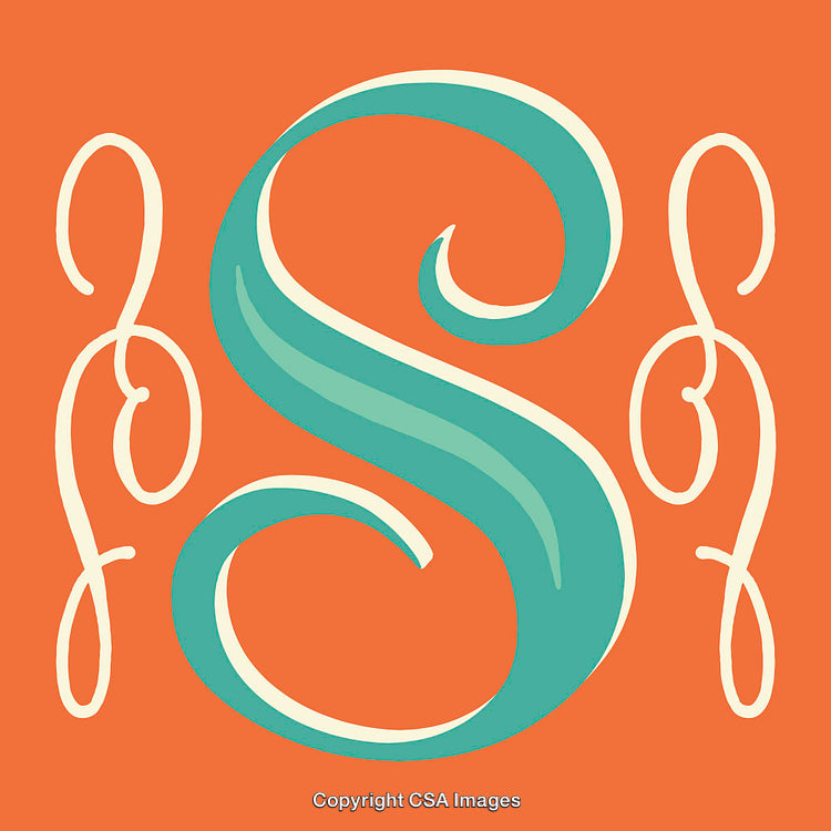 Elegant Hand-Drawn Letter S with Decorative Design on Orange Background
