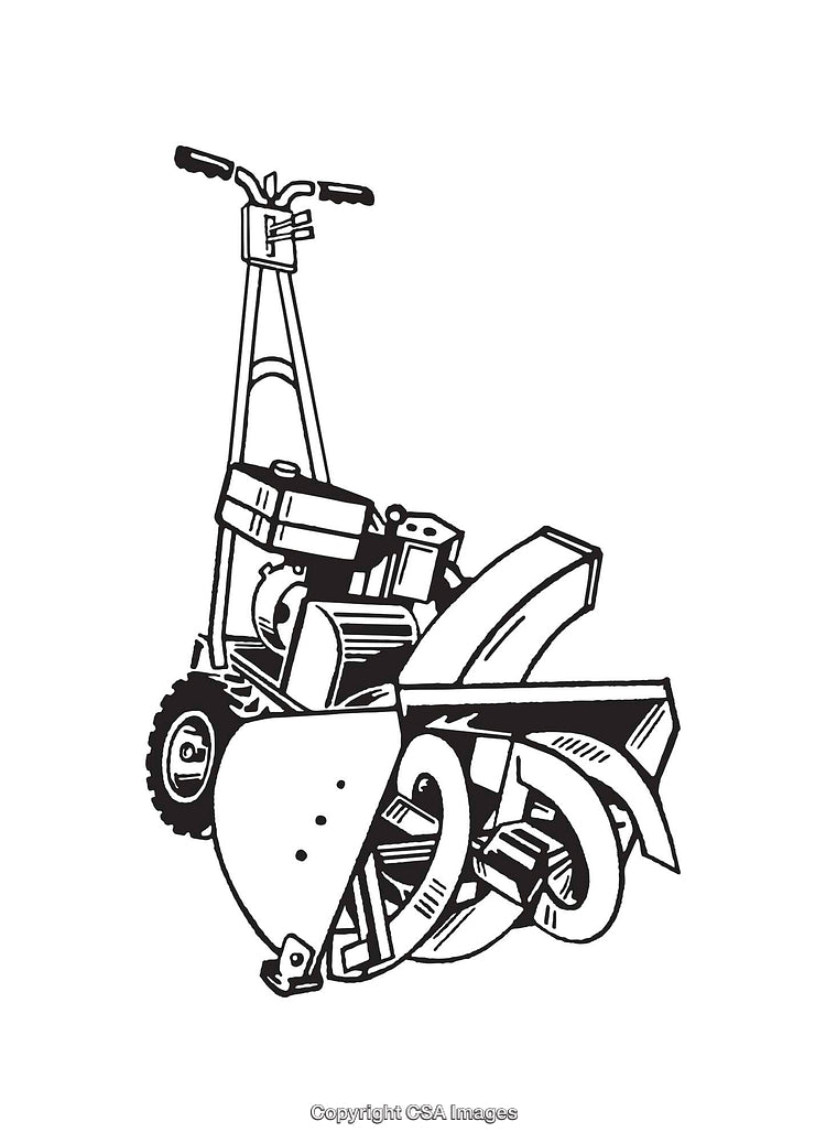 Black and White Line Art Illustration of a Snow Blower Machine