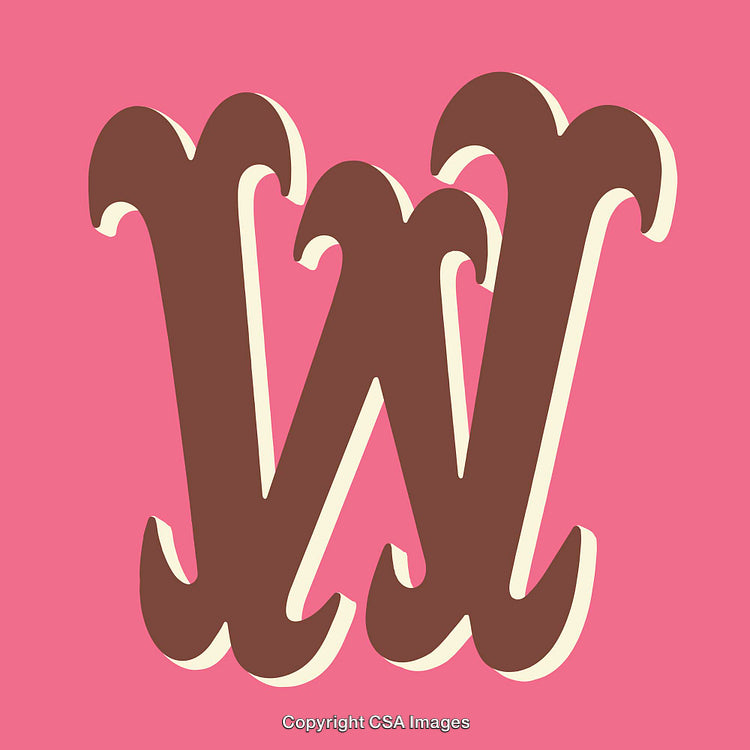 Retro Styled Ornamental Letter W on Bold Pink Background