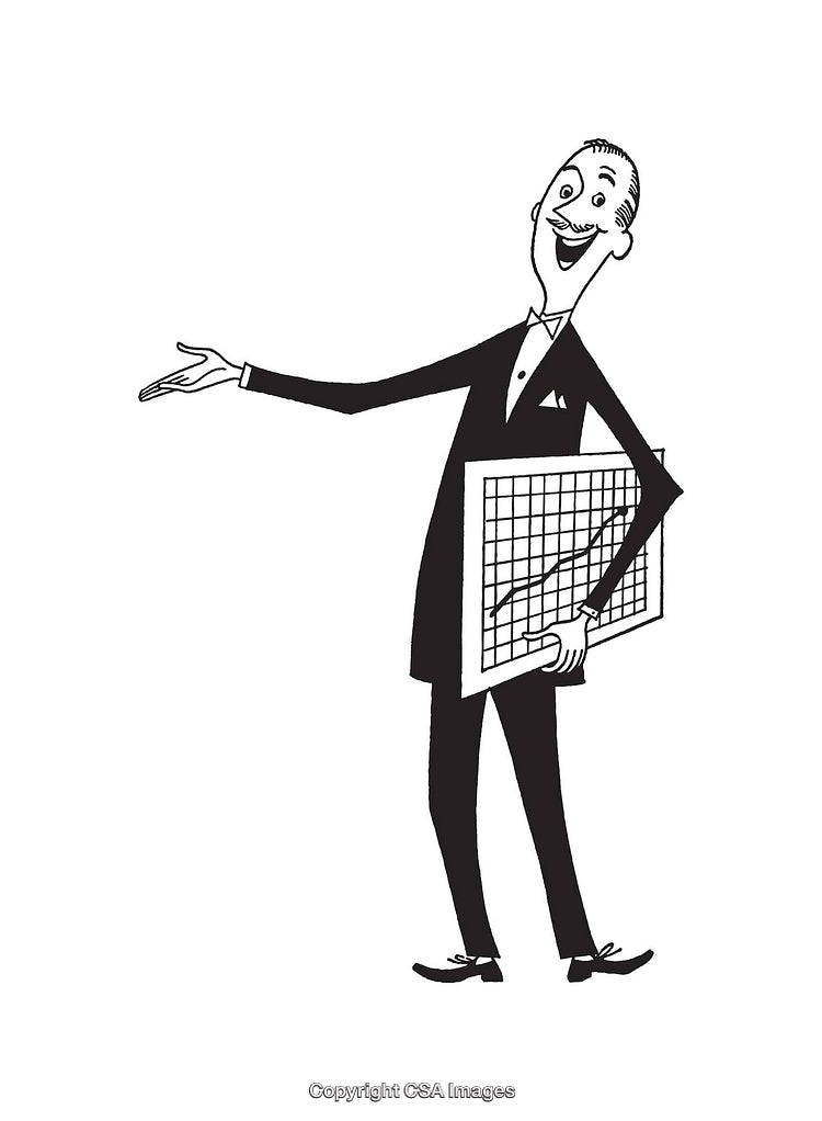 Vintage Businessman Presenting a Graph with Enthusiasm and Smile