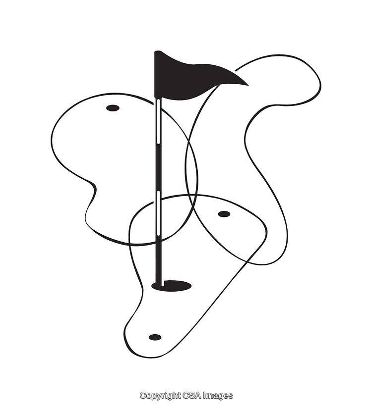Minimalist Black and White Golf Course Flag Abstract Line Art