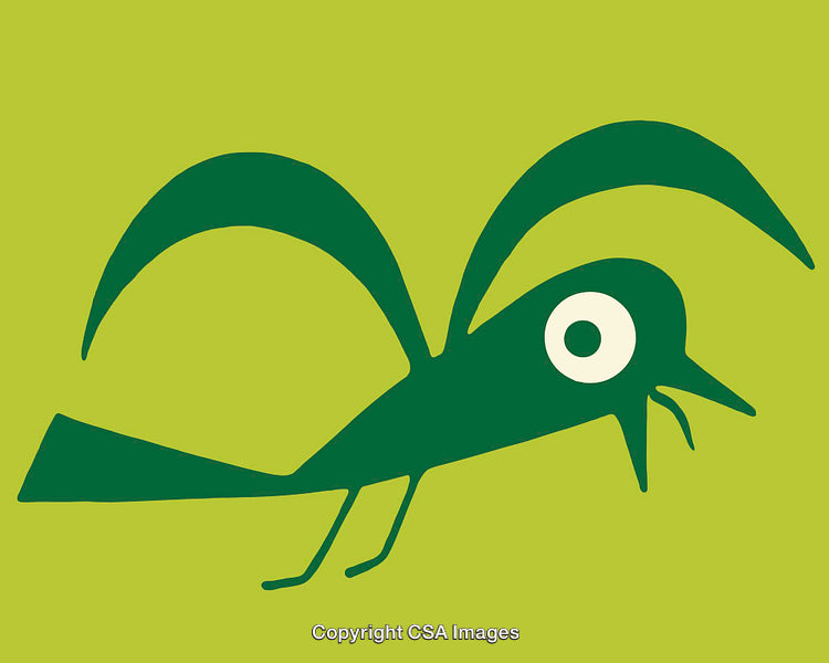 Minimalist Green Bird on Yellow Background Line Art Illustration