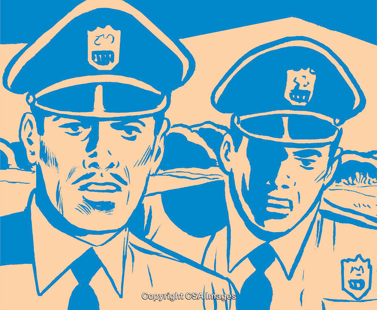 Stylized Illustration Depicting Two Officers in Uniform in Retro Perspective