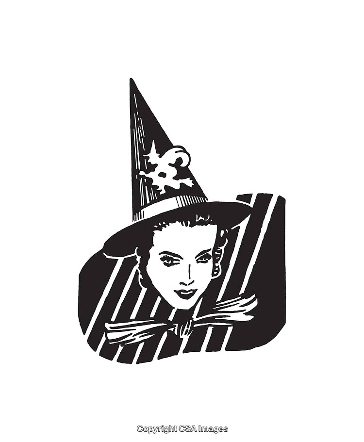 Vintage Illustration of a Witch Hat Adorned with a Ribbon and Star