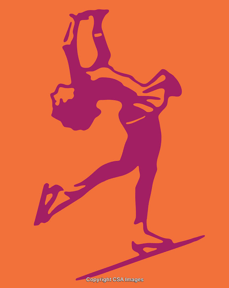 Silhouette of a Figure Skater Performing a Unique Pose in Bold Colors