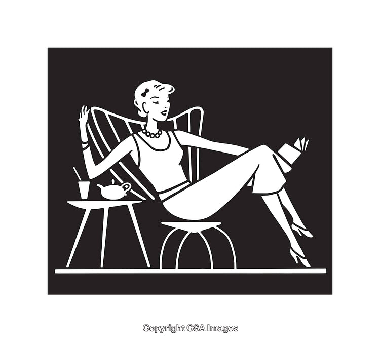 Stylish Retro Woman in Mid-Century Relaxation Setting Illustration