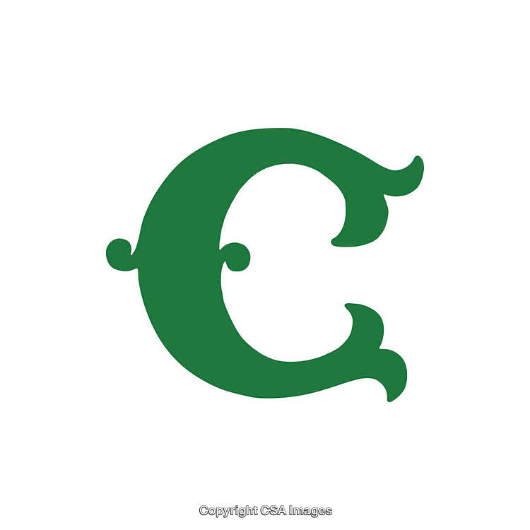 Green Ornate Letter C on White Background Abstract Design