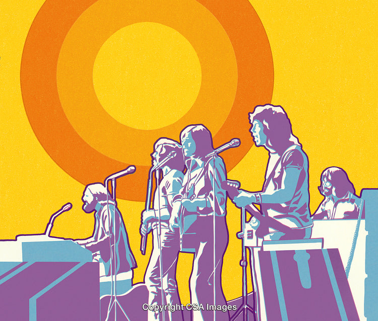 Illustration of a Retro Band Performing Against a Vibrant Yellow Background