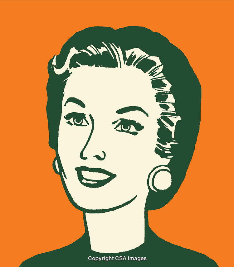 Stylized Retro Illustration of Woman in Vibrant Orange and Green Palette