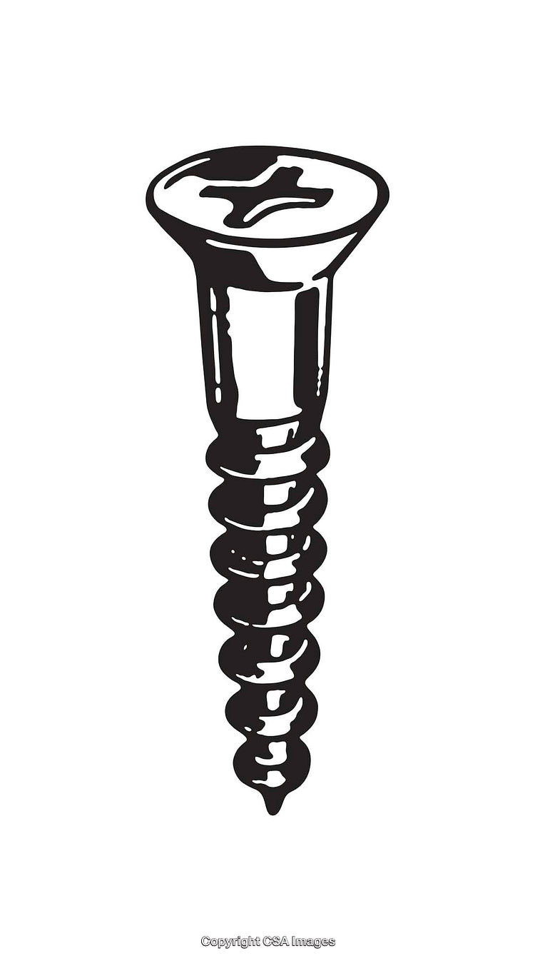 Black And White Line Art Illustration of a Screw on White Background