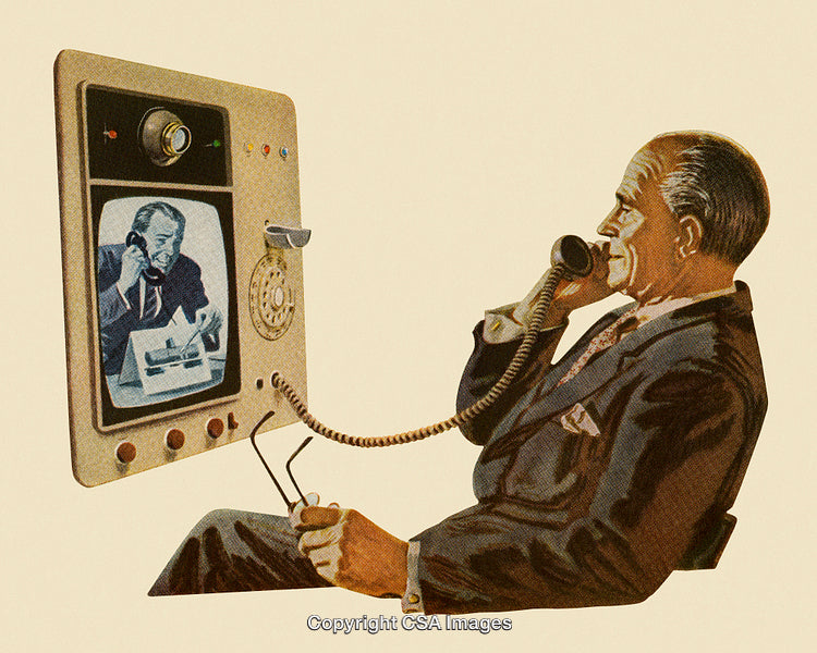 Retro Illustration of Video Call Concept With Vintage Technology