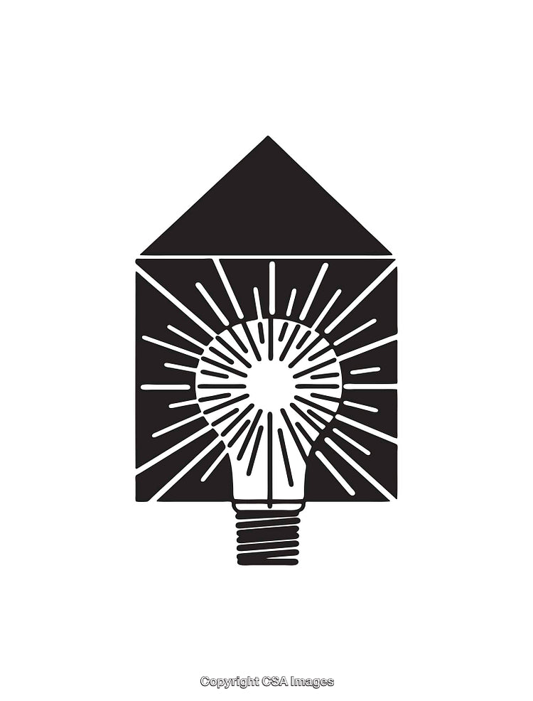 Black and White Icon Featuring Lightbulb and Geometric Shapes