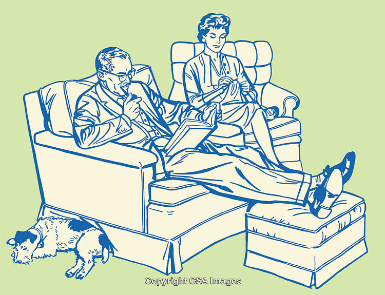 Retro Illustration of a Relaxing Couple with Their Dog