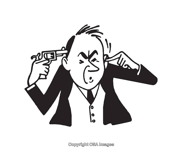 Black and White Line Art Depicting a Man in Desperation