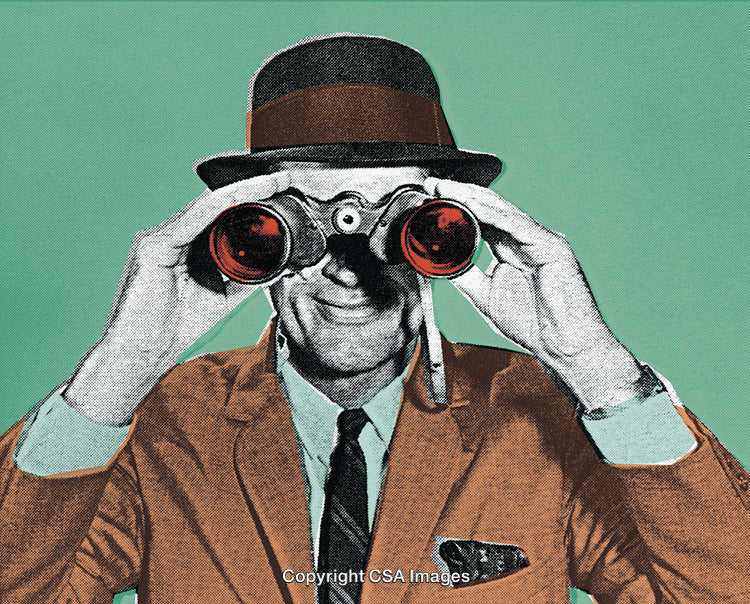 Vintage Stylized Man Using Binoculars in Classic Pop Art Style
