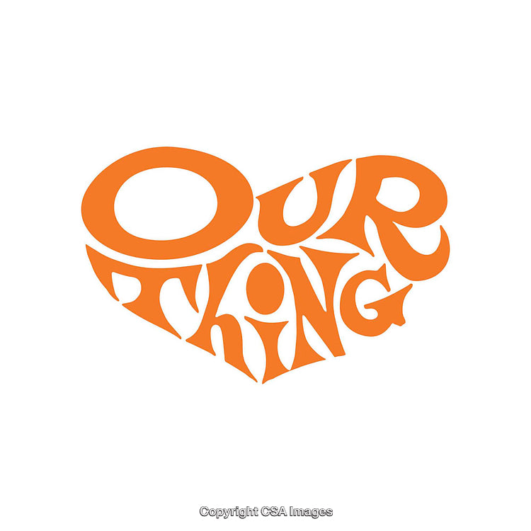 Orange Retro Typography Heart Design Showcasing 'Our Thing' Concept