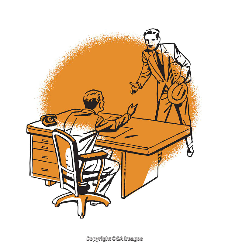 Vintage Illustration of an Office Conversation Between Two Men