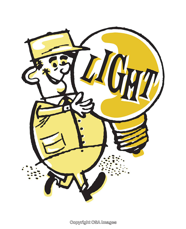 Cartoon Delivery Worker Holding Giant Light Bulb in Retro Style Artwork