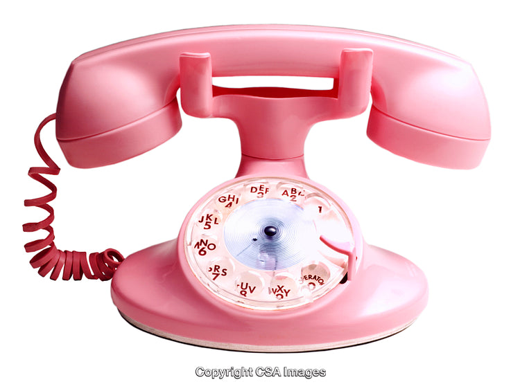Vintage Style Pink Rotary Telephone Toy on White Background