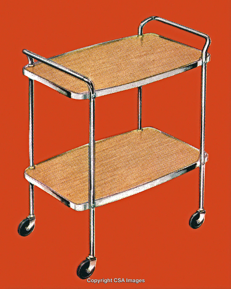 Vintage Style Cart with Tow Levels and Wheels on Bold Red Background