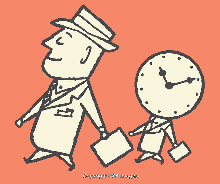 Playful Illustration of Time and Business in Retro Color Design