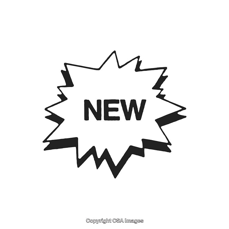 Bold Hand-Drawn Illustration of Starburst with the Text 'New' in the Center