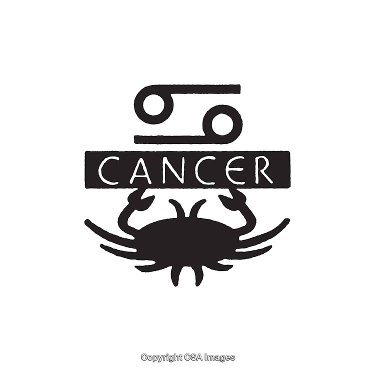 Black and White Illustration of Cancer Zodiac Sign with Crab Symbol