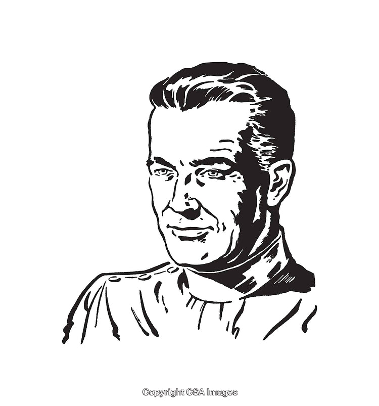 Vintage Line Art of a Thoughtful Man's Portrait in Black and White