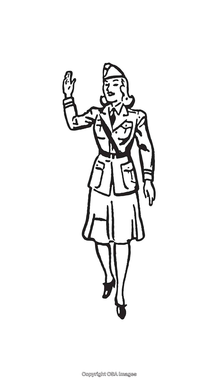 Vintage Female Soldier in Uniform Saluting with Confidence