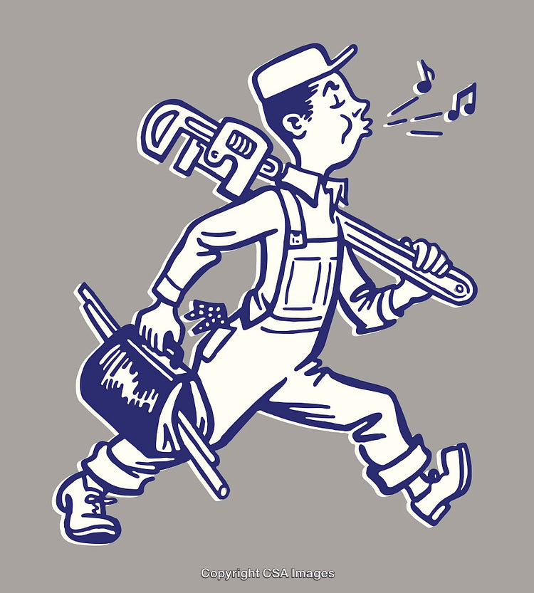 Vintage Style Illustration of a Whistling Handyman Carrying Tools