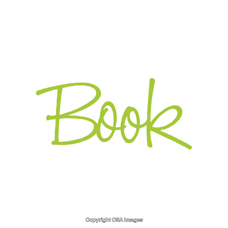 Green Brush Script Text Word 'Book' on White Background
