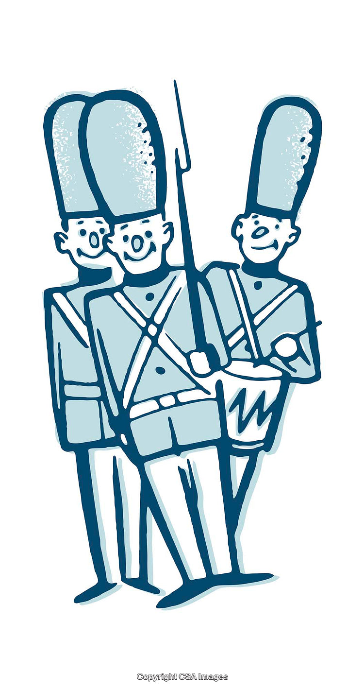Playful Illustration of Toy Soldiers in Blue Tones Displaying Unity