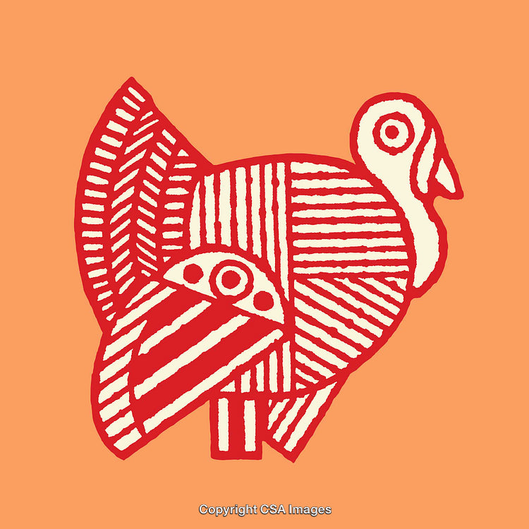 Colorful Geometric Turkey Illustration on Vibrant Orange Background