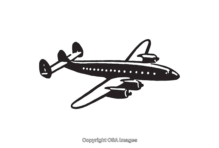 Black and White Vintage Airplane Line Art Illustration