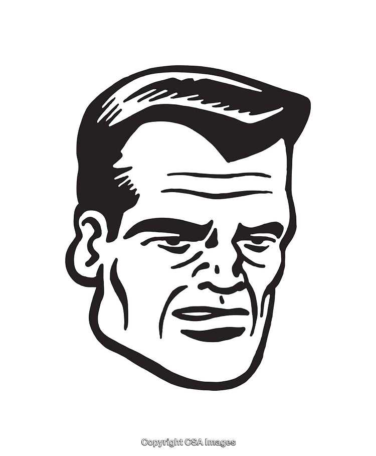 Retro Black and White Male Portrait Line Art Illustration