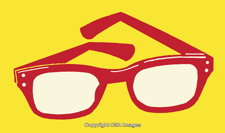 Red Glasses Line Art Illustration on Vibrant Yellow Background