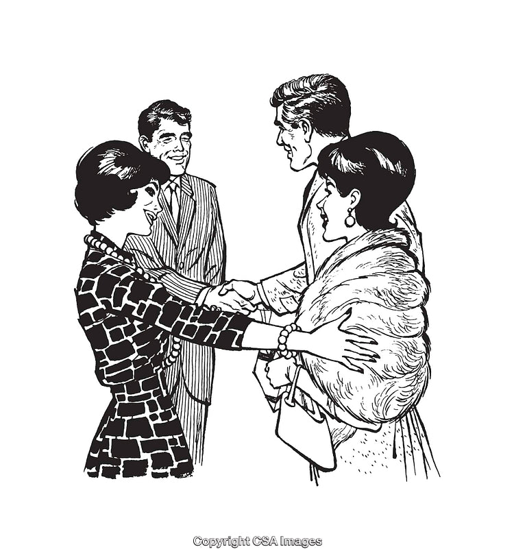 Group of Adults in Formal Attire Greeting Each Other With Handshakes