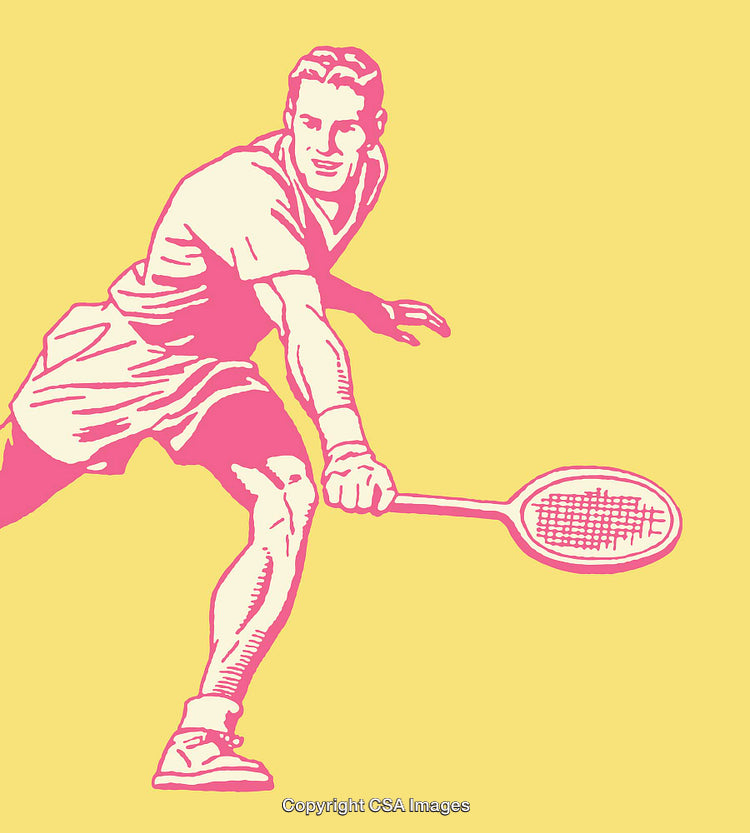 Vintage Line Art of a Tennis Player in Action