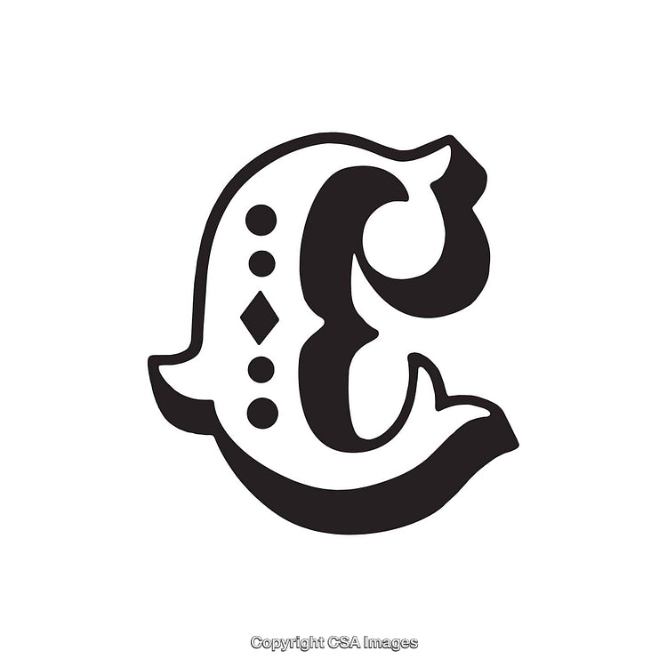 Intricate Decorative Letter C with Artistic Elements on White Background