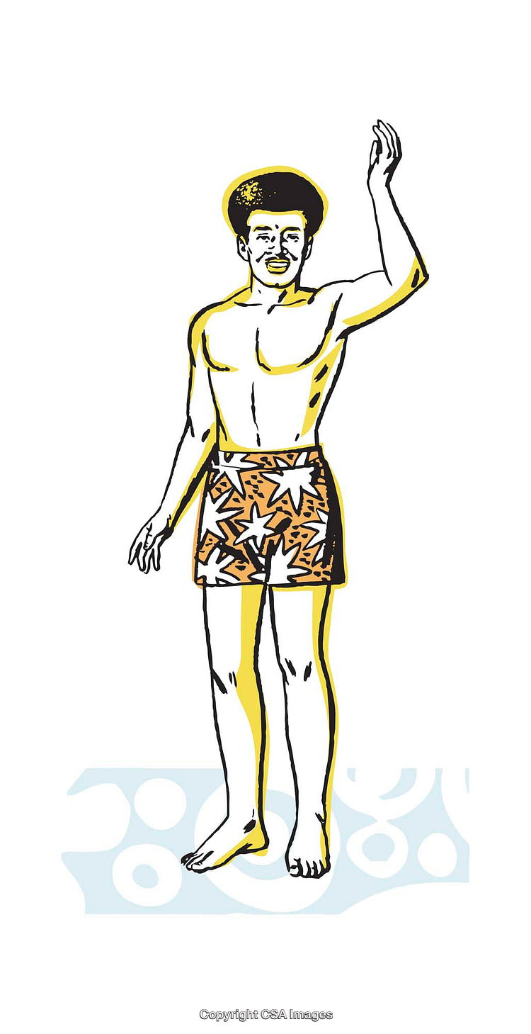 Colorful Illustration of a Person in Vibrant Shorts Waving Cheerfully