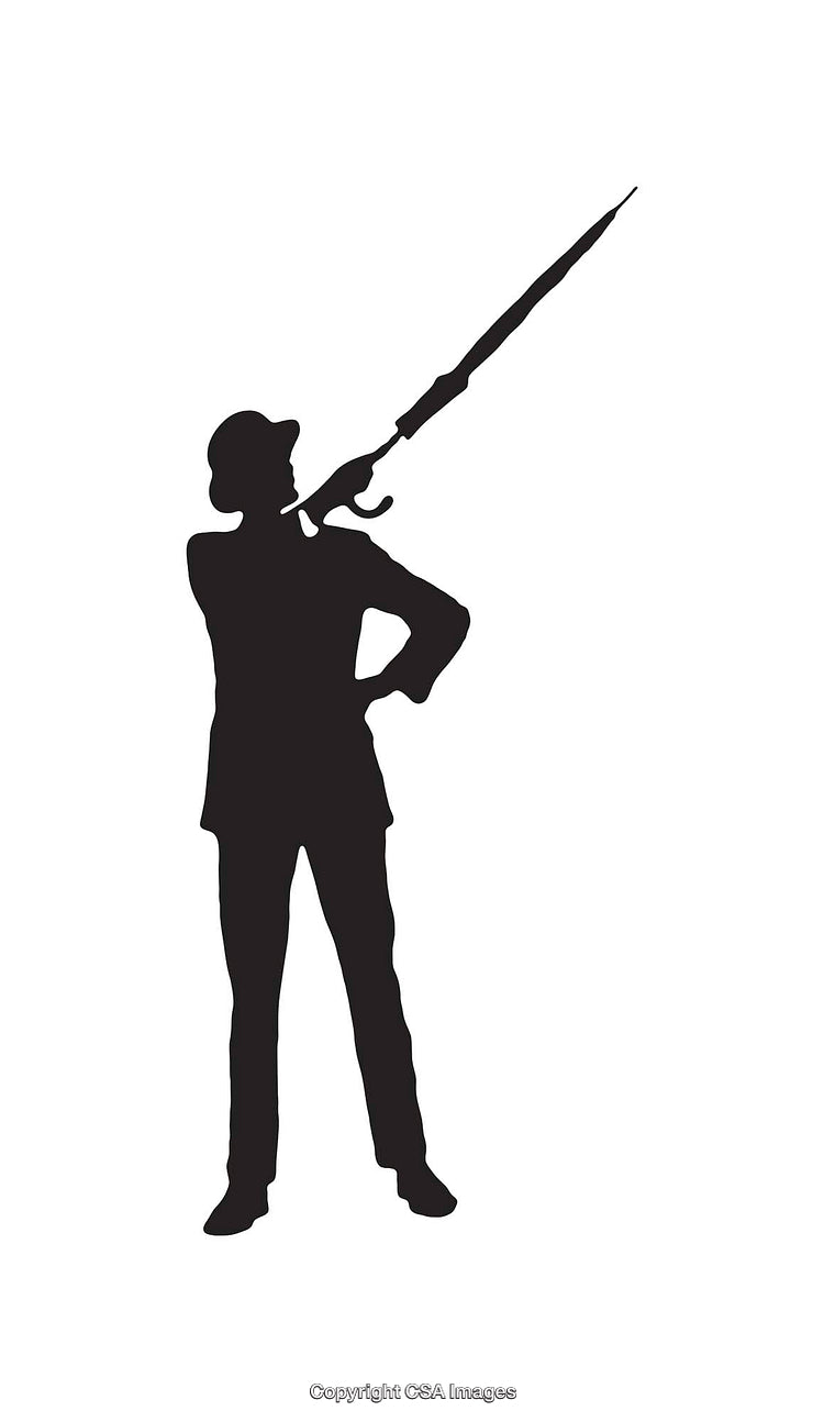 Silhouette of a Man Holding an Umbrella in Black and White