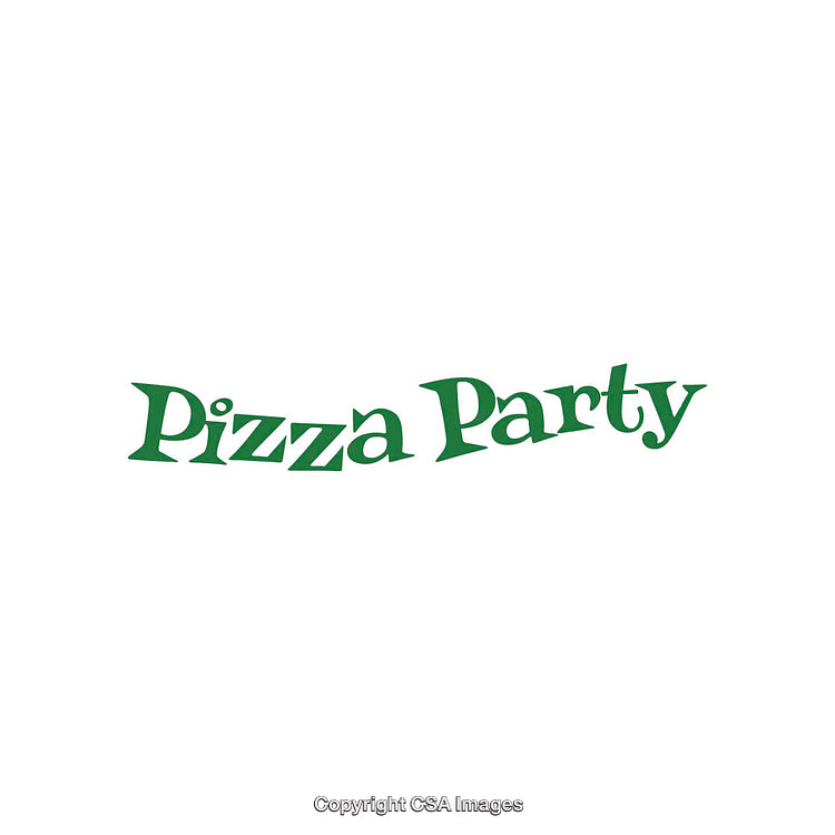 Green Text Saying 'Pizza Party' on White Background in Modern Font