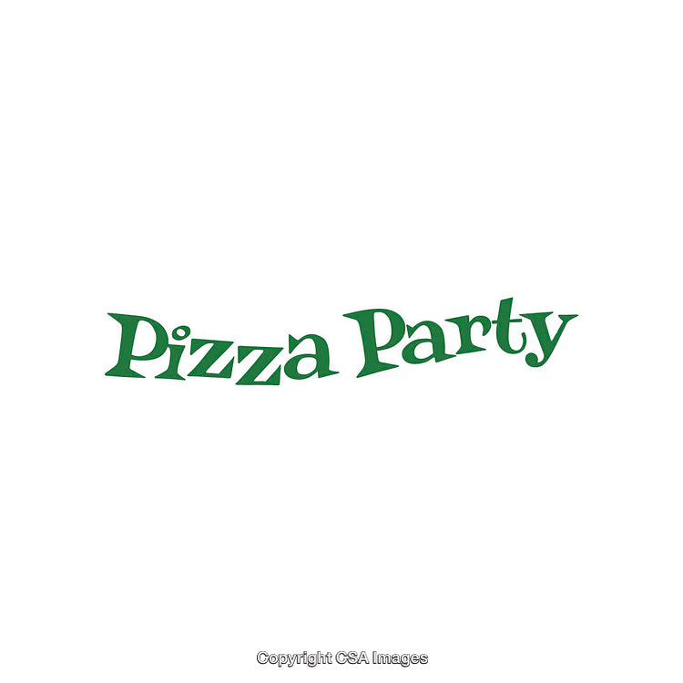 Green Text Saying 'Pizza Party' on White Background in Modern Font