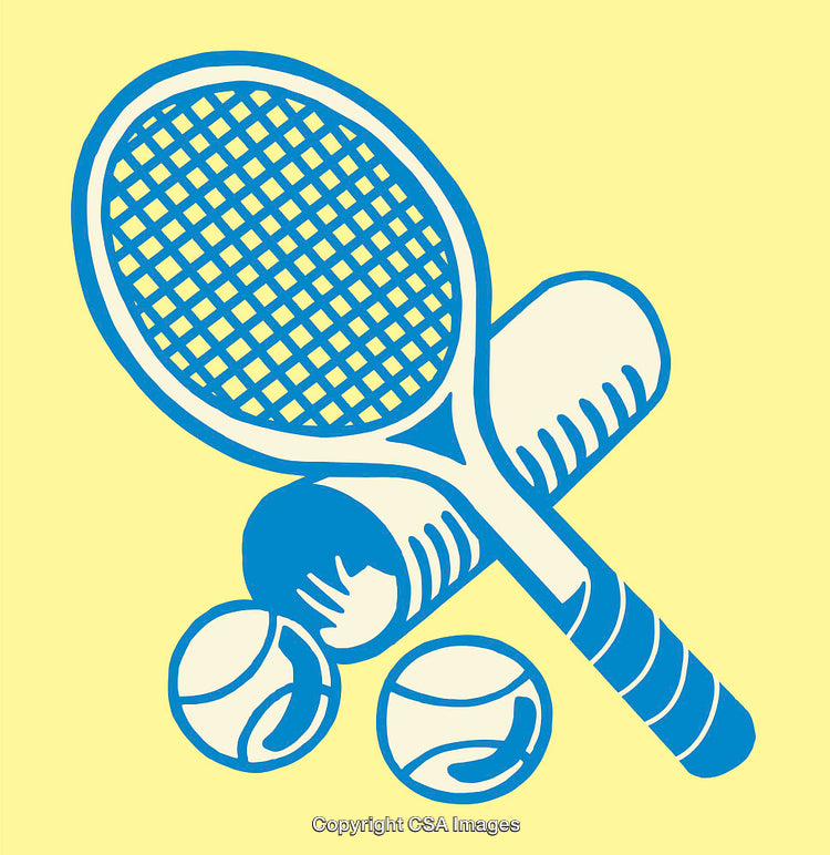 Illustrated Tennis Racket and Balls on Yellow Background